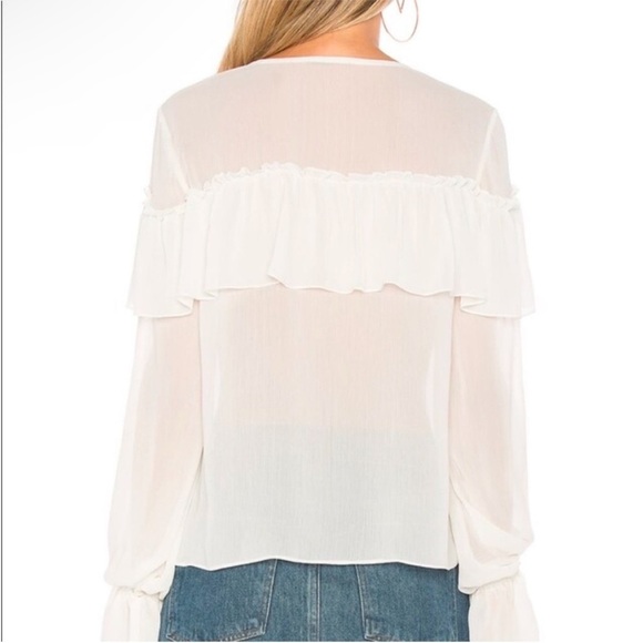 Majorelle Mariel Blouse White Ruffle Long Sleeve Chiffon Vneck Top Sz XXS - Picture 3 of 11